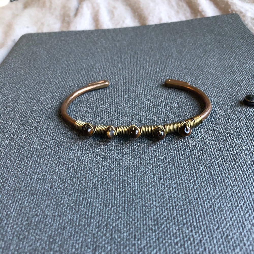 Copper tone wrapped stone bracelet